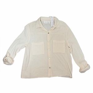 NWT
Self Contrast Rome Crop Buttoned Blouse Gauze Shirt Anthropologie  Size S